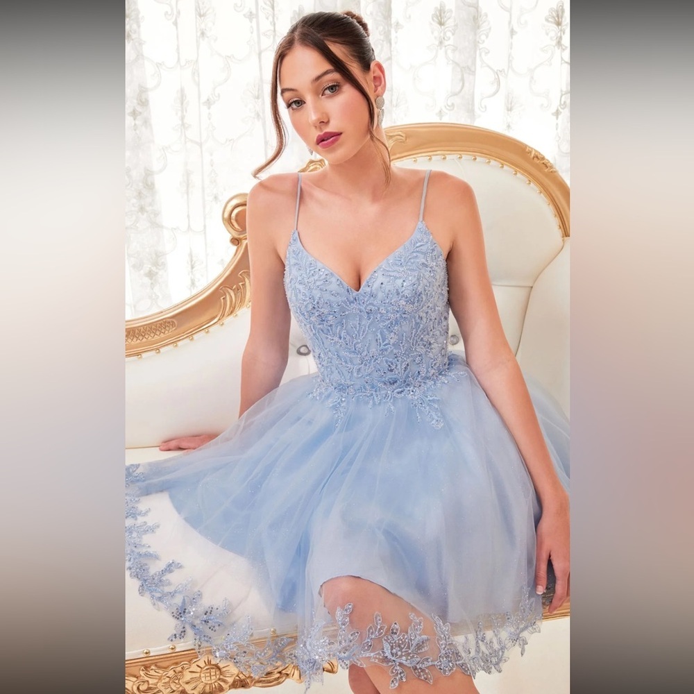 Cinderella Blue Spaghetti Strap Prom Gown